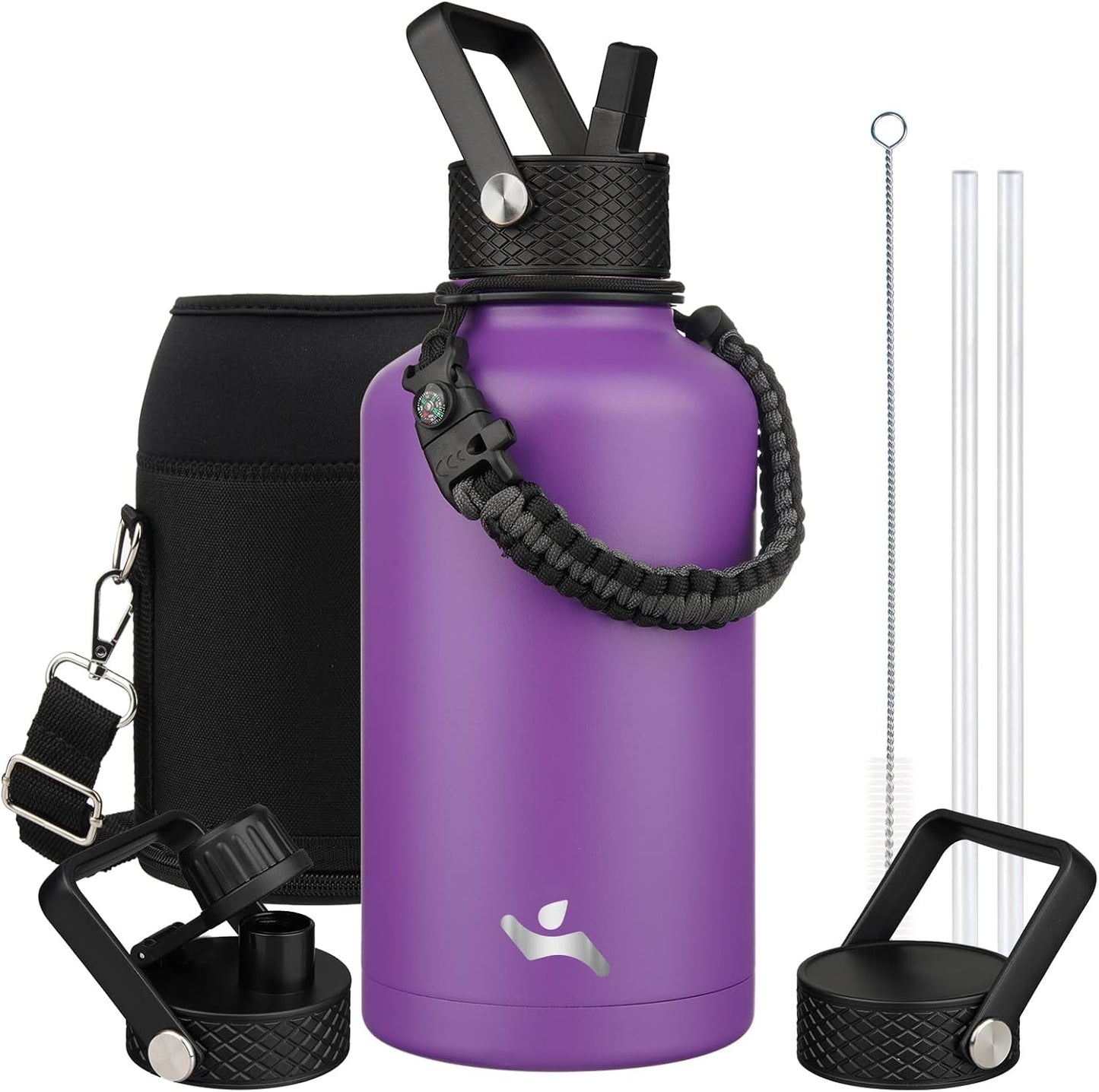 Half Gallon Insulated Water Bottle with Straw and Lids