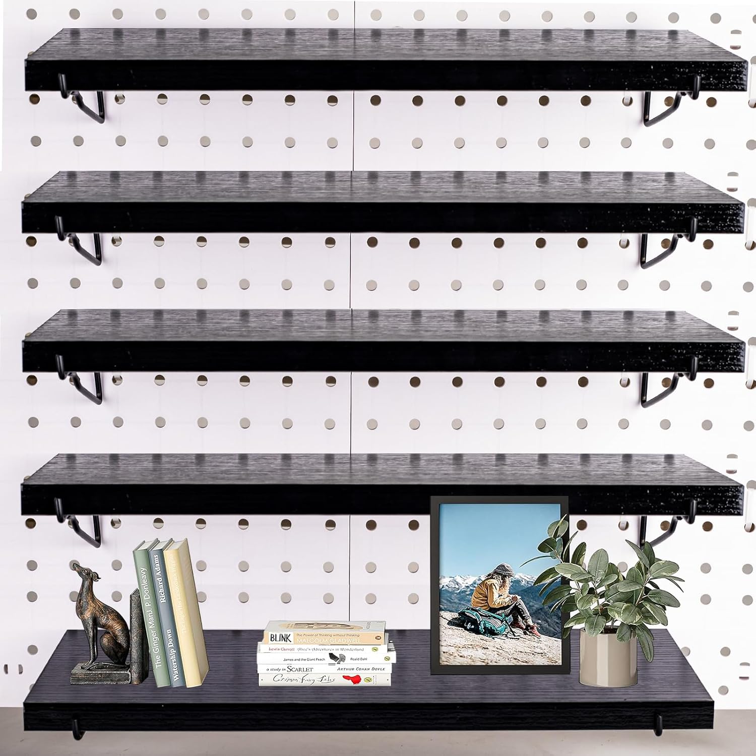 Heavy Duty Black Pegboard Shelf Set for Craft Room Organization