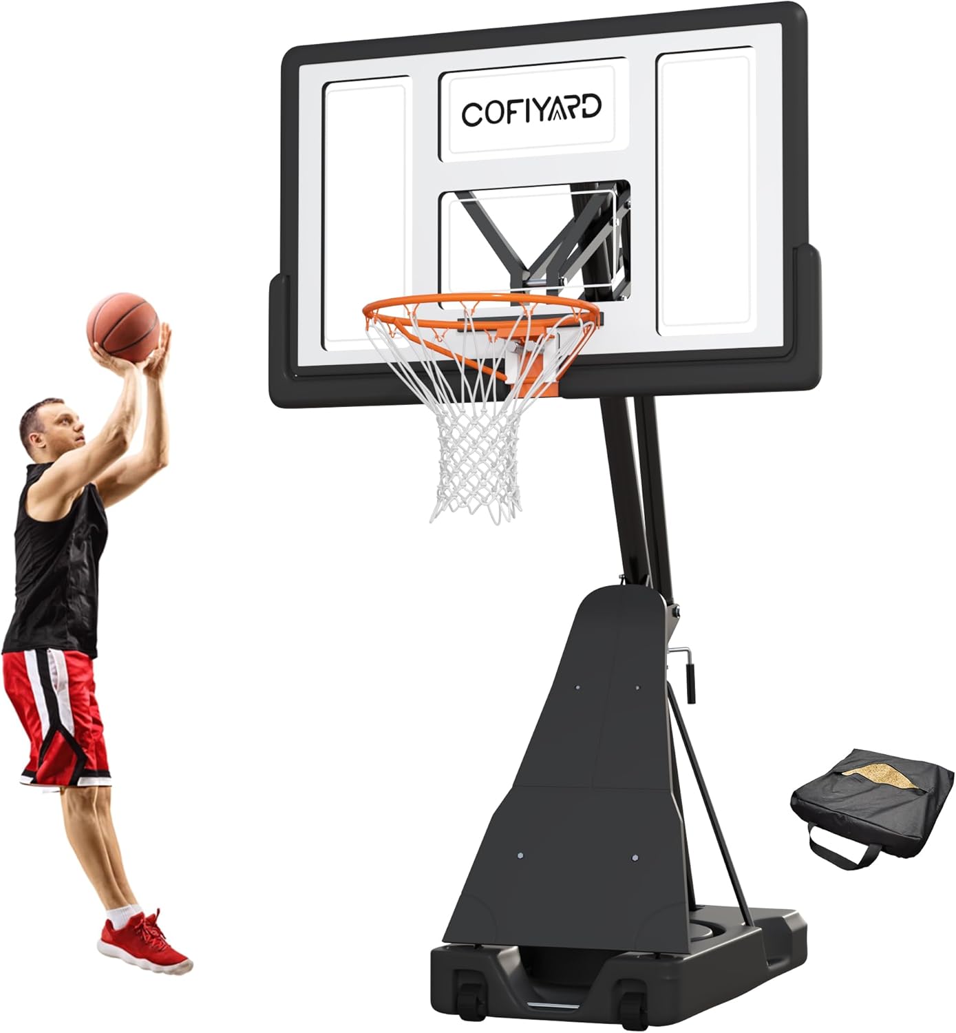 Outdoor Basketball Hoop with 44 Inch Backboard and Adjustable Height
