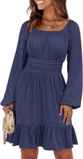 ANRABESS Womens Lantern Sleeve Square Neck Ruffle A-Line Dress