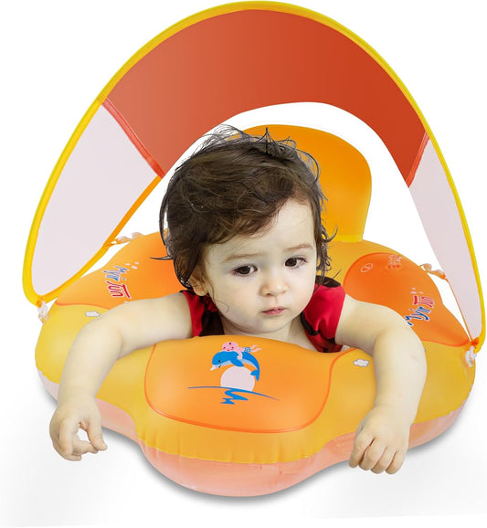 Myir JUN Orange Baby Pool Float with Canopy - Swim Trainer & Sun Protection