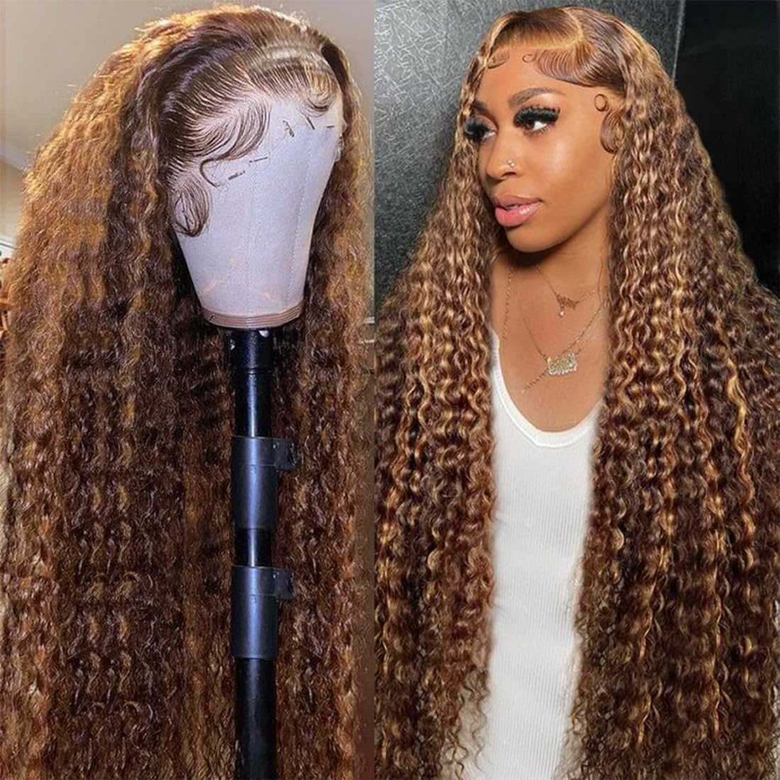 30 inch Highlight Ombre Lace Front Wig Human Hair for Glam