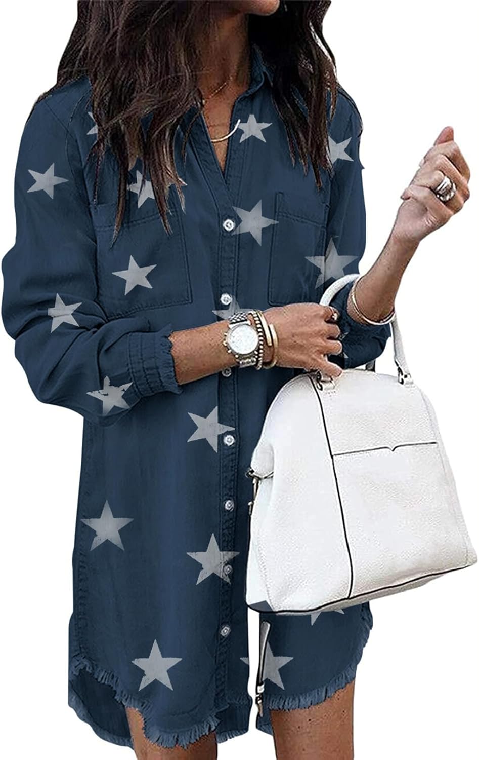 Stylish Zilcremo Women Denim Shirt Dress for Casual Outings