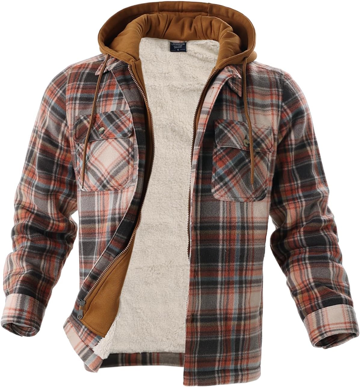 Facitisu Hoodies for Men Sherpa Lined Heavyweight Flannel Jackets
