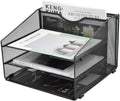 Mesh Desktop File Organizer with 3 Letter Trays - Tidy Desk Solution