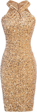 Sequin Halter Bodycon Dress - Sparkly Sleeveless Mini for Parties