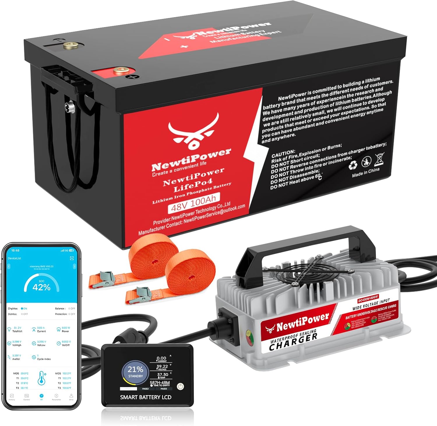 48V 100Ah Golf Cart LiFePO4 Battery with APP & Charger