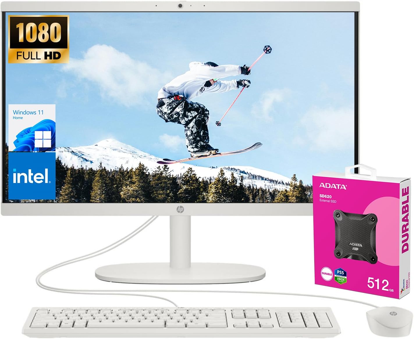 HP All-in-One Desktop 21.5 FHD, Dual-Core Processor, 16GB RAM, 512GB SSD + External SSD - Bundle