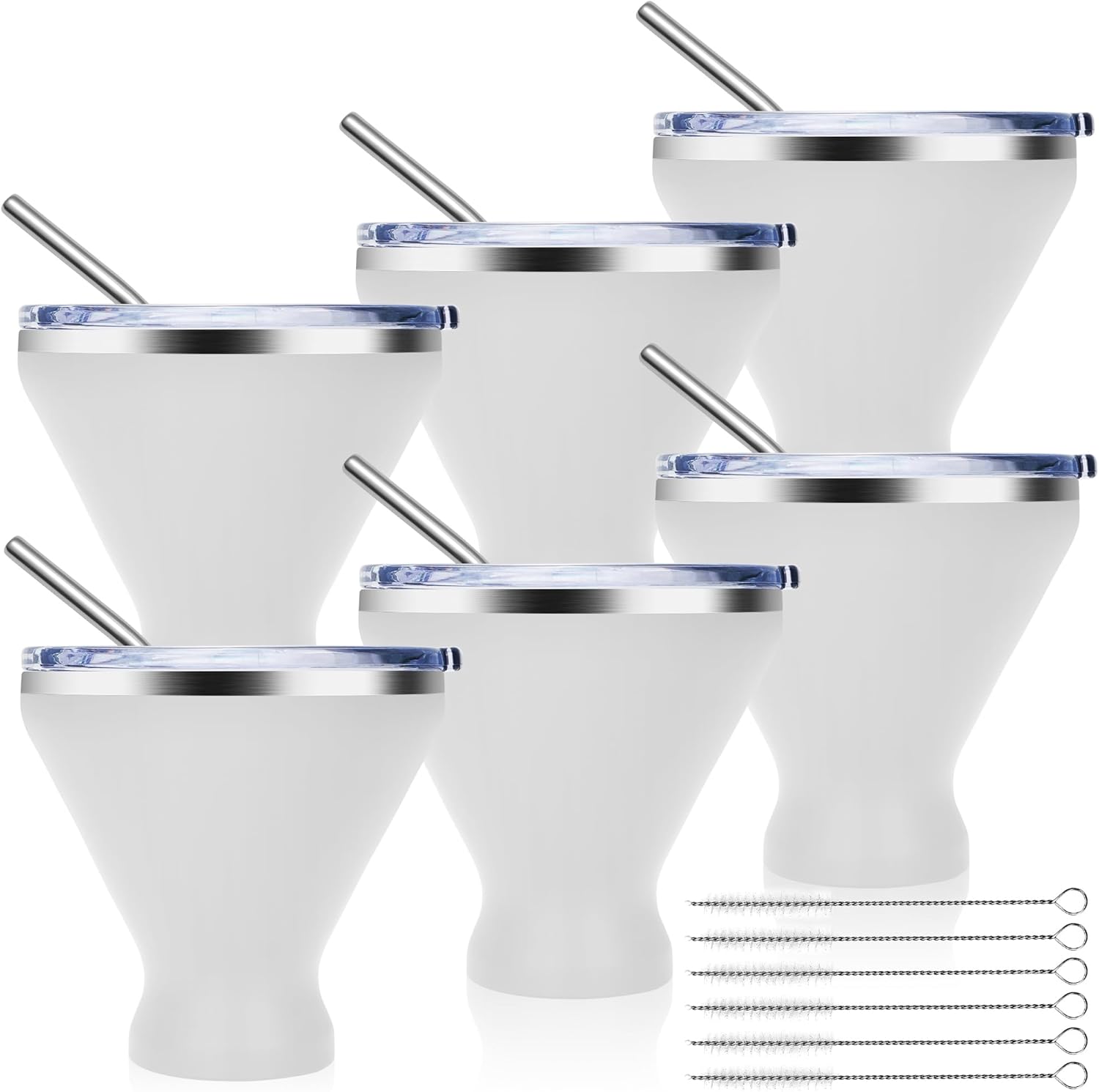 Stainless Steel Martini Glass Set of 6 with Lid and Straw