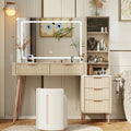 MODNEST Oak Makeup Vanity Desk with LED Lights - Organize & Beautify Your Space
