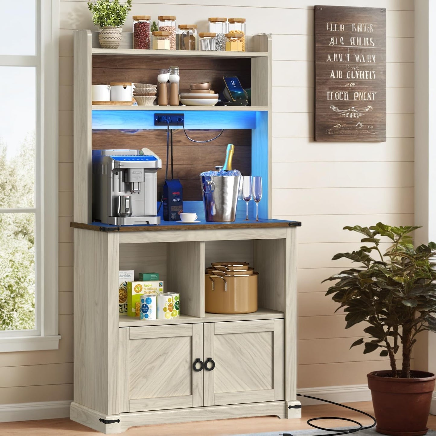 DWVO Kitchen Pantry Cabinet with LED Lights