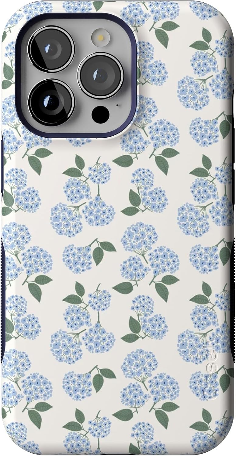 Bold Protective iPhone 13 Pro Case with Blue Hydrangea Design