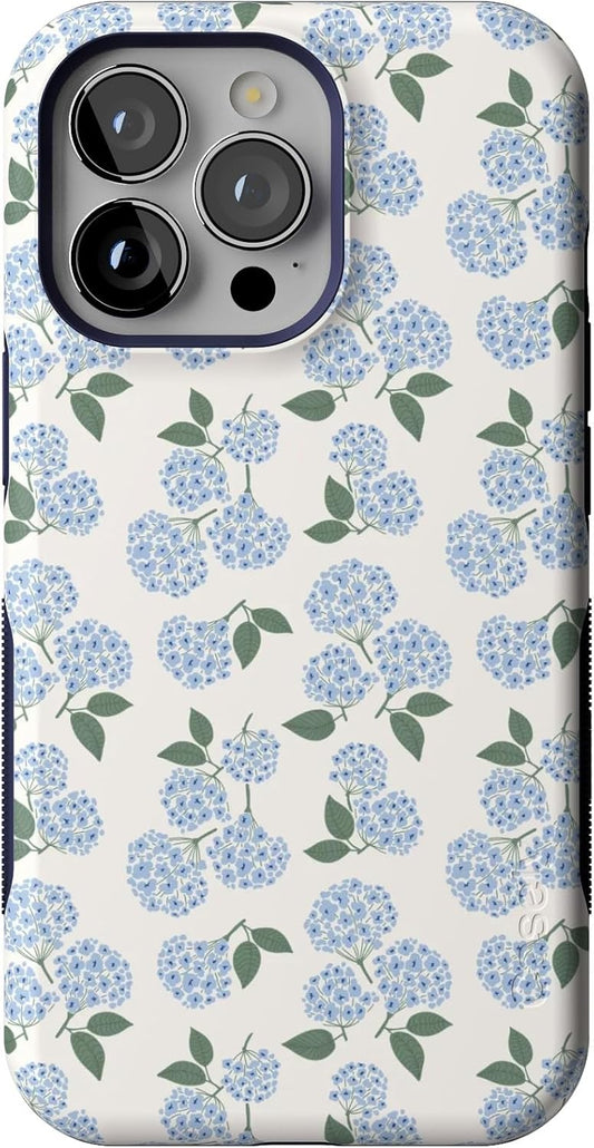 Bold Protective iPhone 13 Pro Case with Blue Hydrangea Design