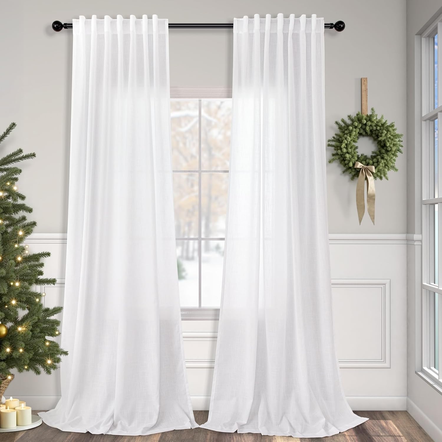Solid White Curtains 96 Inches Long for Living Room Elegance
