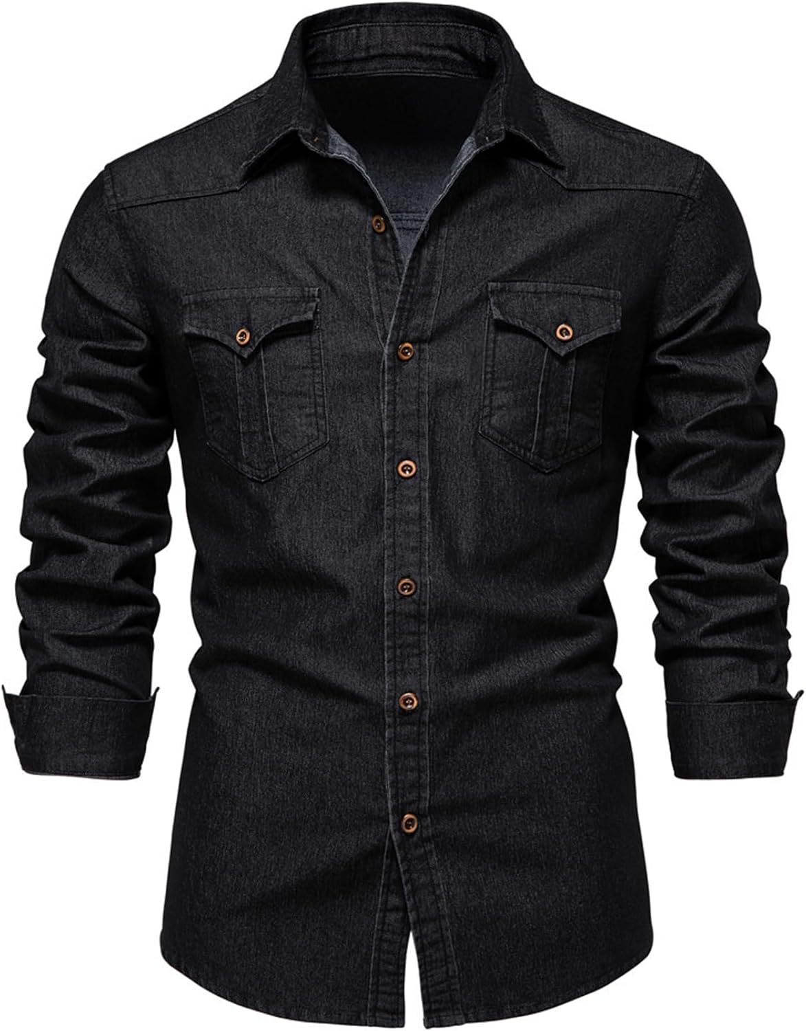 Kissonic Mens Denim Shirt Long Sleeve Slim Fit Casual Style