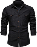 Kissonic Slim Fit Casual Denim Shirt for Men with Long Sleeves