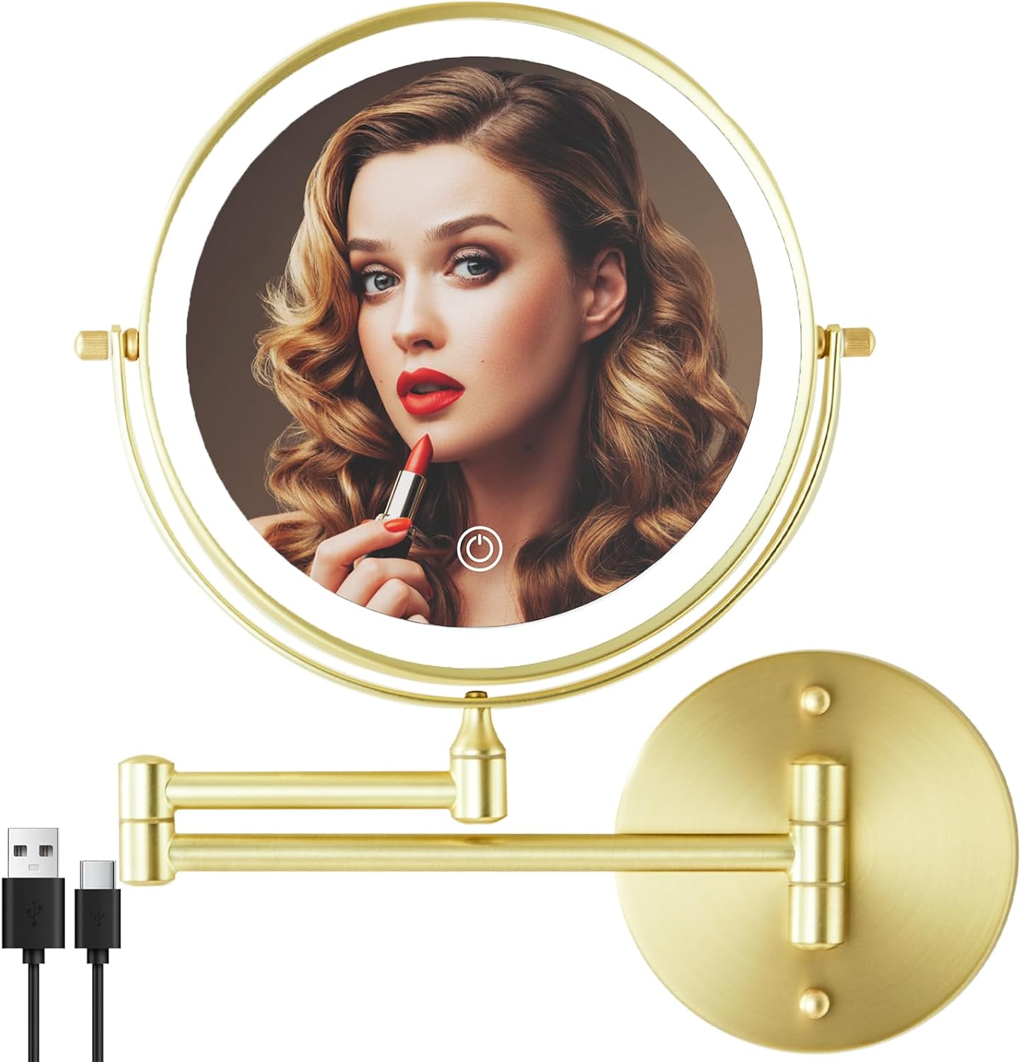 Rechargeable Wall Mounted Lighted Makeup Mirror 8 Inch Dual Sided