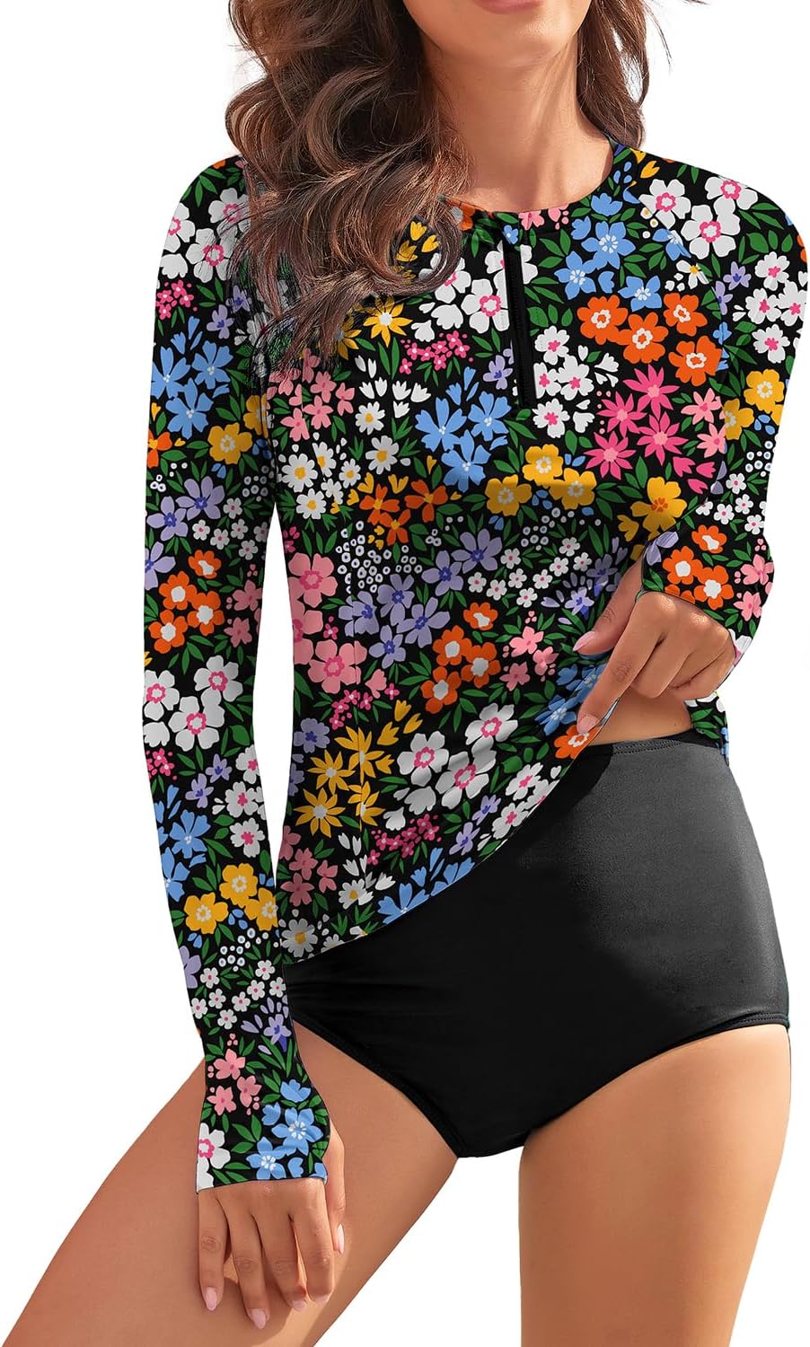 WOWENY Women Rash Guard Long Sleeve Swim Shirts for Sun Protection