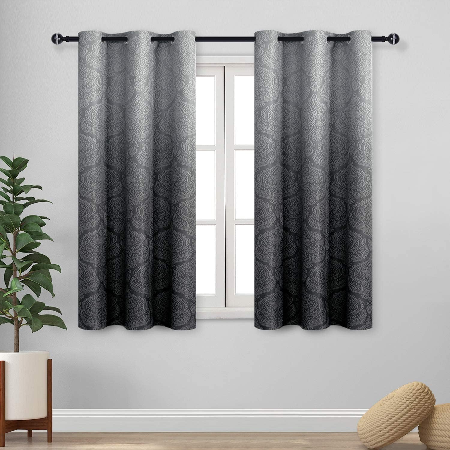 DWCN Ombre Blackout Curtains - Elegant Damask Thermal Insulation
