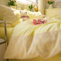 Yellow Gingham Duvet Cover Twin 3-Piece Set - Soft Romantic Lace