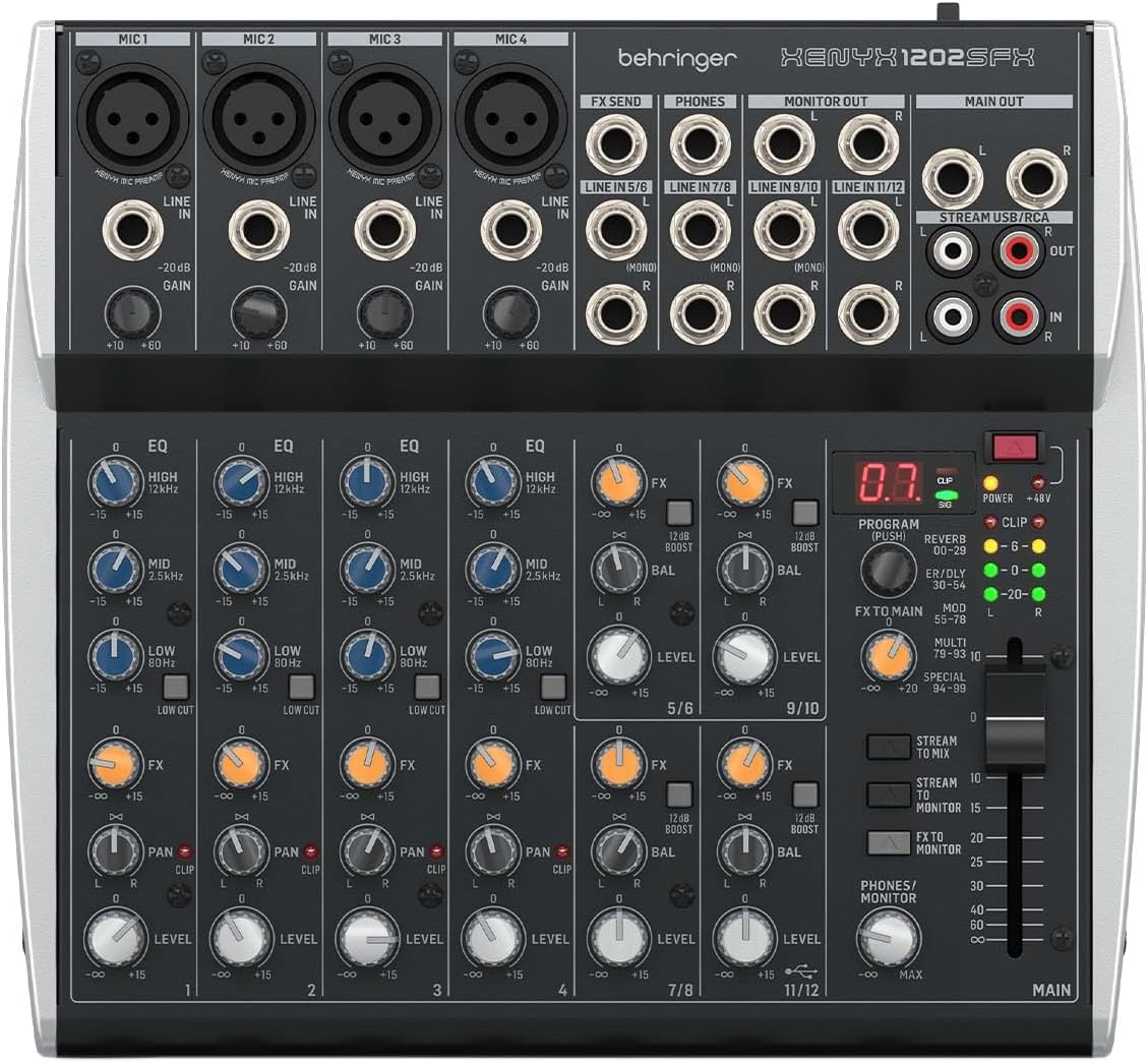Behringer Xenyx 1202SFX 12-channel Analog Mixer for Streaming