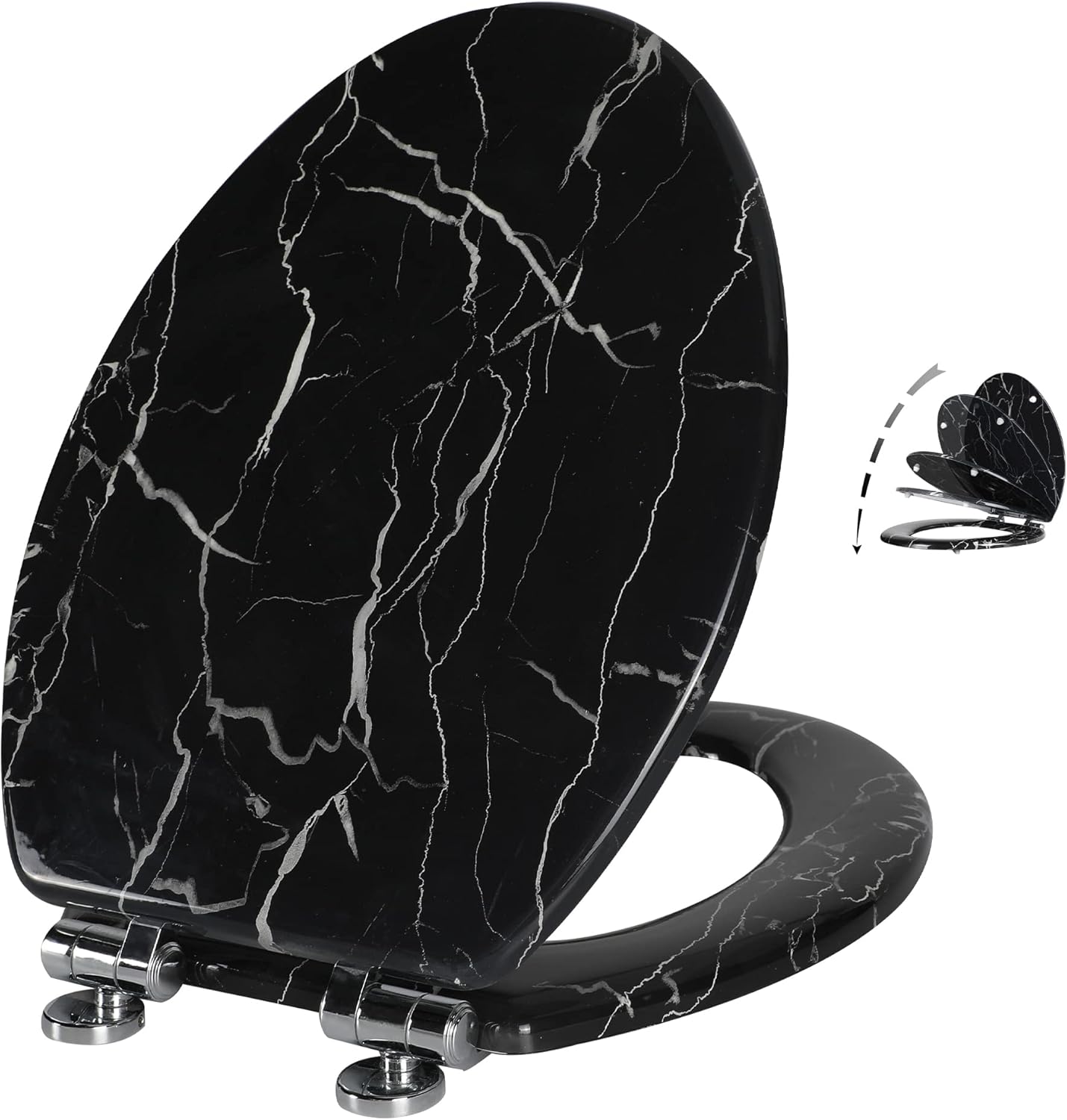Durable Elongated Black Marble Toilet Seat with Quiet Close