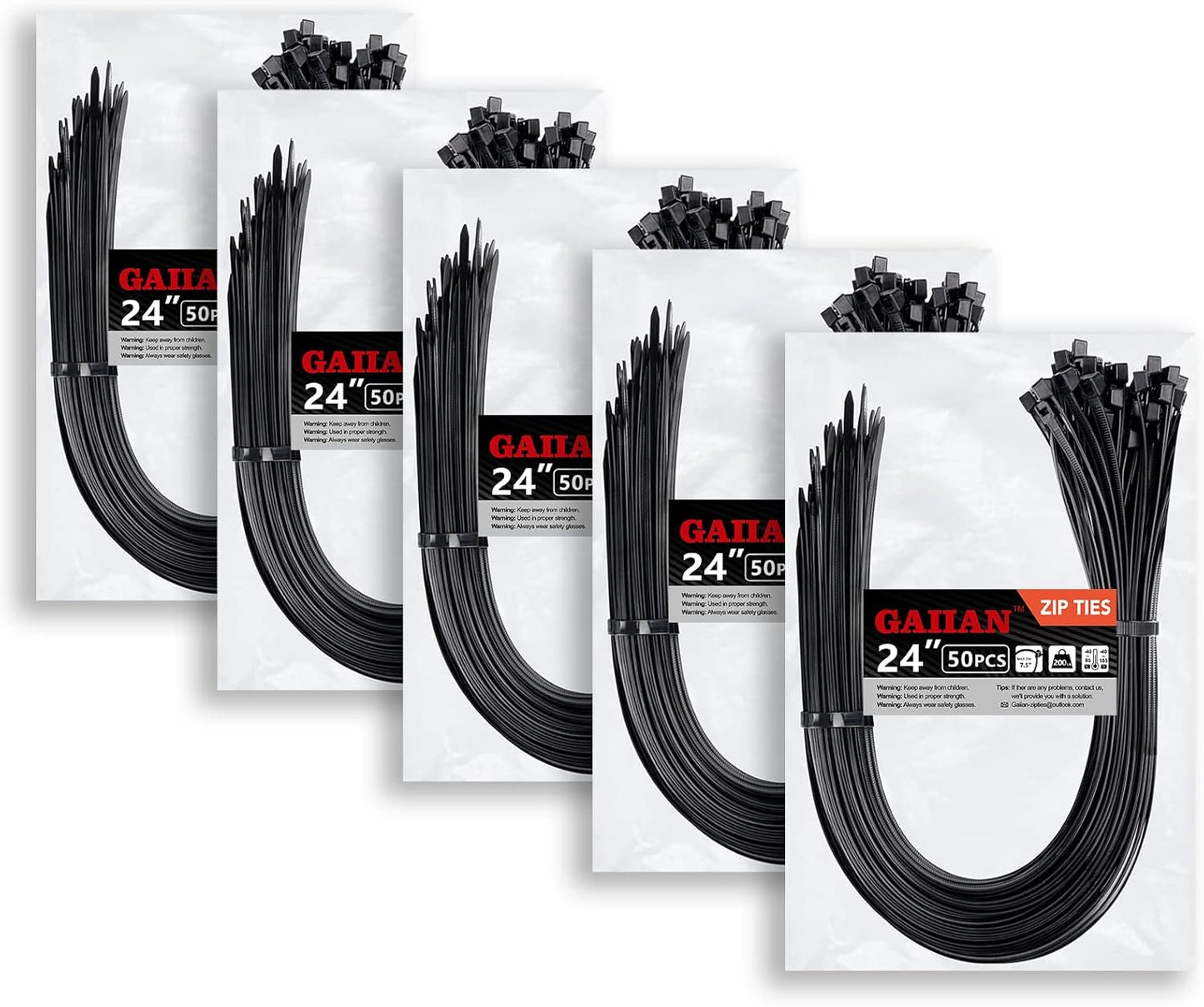 GAIIAN 24 Heavy Duty Zip Ties - 200 lbs Strength - 250 Pack
