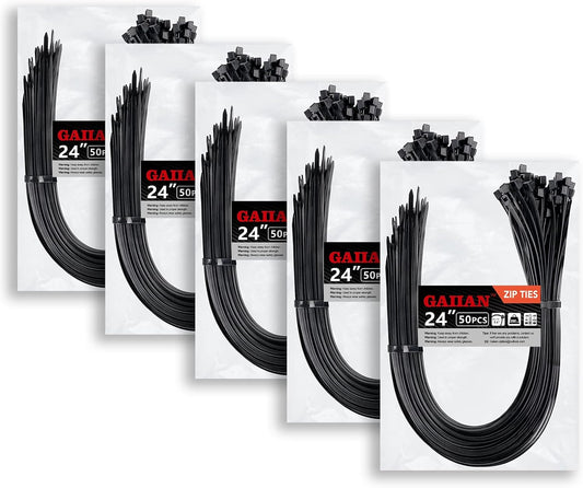 GAIIAN 24 Heavy Duty Zip Ties - 200 lbs Strength - 250 Pack