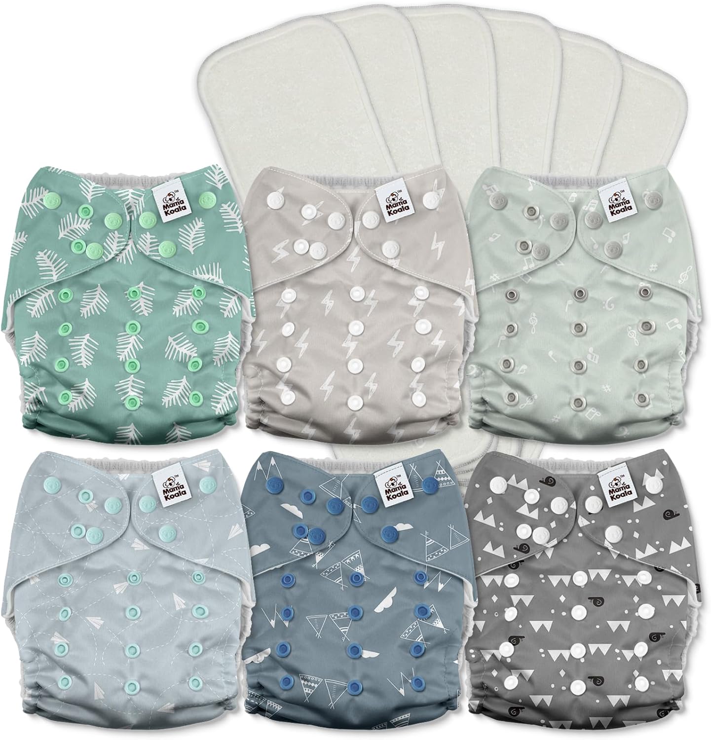 Mama Koala Pocket Cloth Diapers with 6 Inserts for Babies