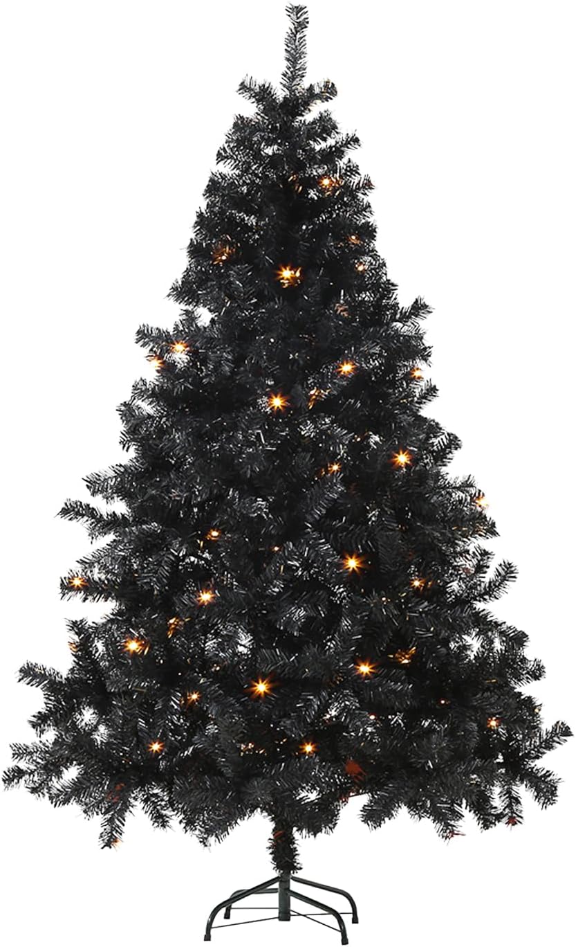 6Ft Black Artificial Christmas Tree with Lights for Festive Decor