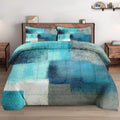 King Size Comforter Set with 2 Pillowcases - Turquoise Grey Painting