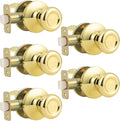 Passage Door Knobs for Closet Doors Polished Brass 5 Pack - Keyless