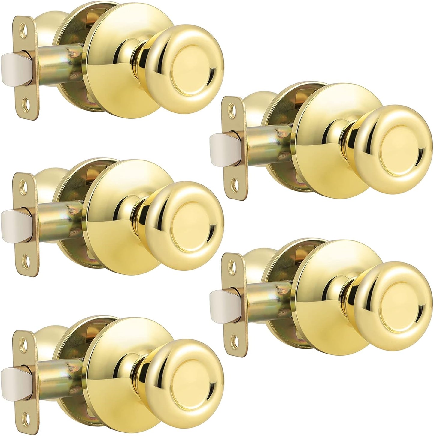GOBEKOR Passage Door Knobs for Closet Doors in Polished Brass