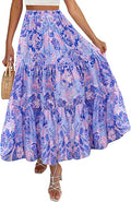 Women's Plaid Elastic High Waist Flowy A Line Maxi Skirt - Rayon