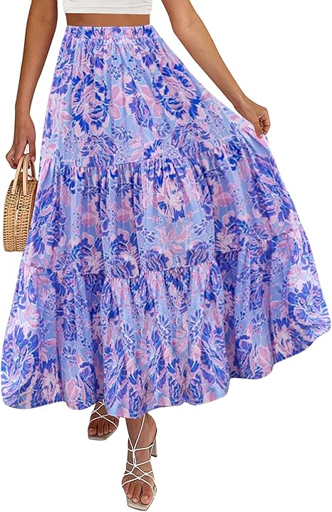 ZESICA Women's Summer Plaid High Waist Flowy Maxi Skirt Review