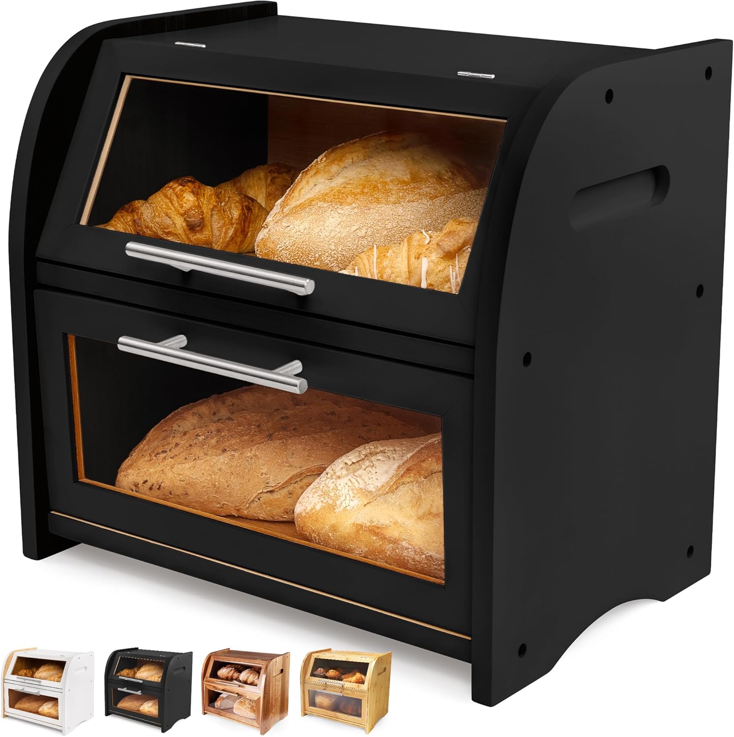 Arise Stylish Bamboo Bread Box for Kitchen Countertop Storage