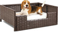 Rattan Dog Sofa Bed with Cushion - Comfortable Indoor Outdoor Pet Sofa