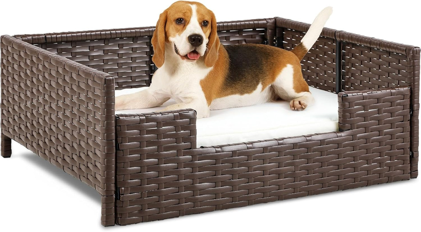 YITAHOME Rattan Dog Sofa Bed with Cushion for Ultimate Comfort