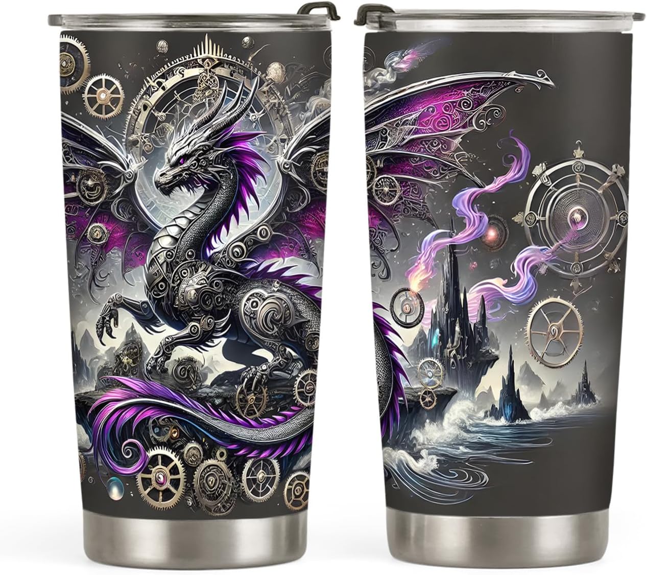 Dragon Lover's Dream: 20oz Steampunk Dragon Tumbler - Insulated Travel Mug