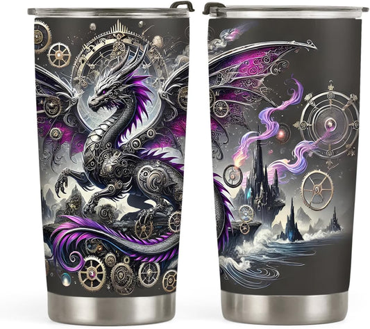 Dragon Lover's Dream: 20oz Steampunk Dragon Tumbler - Insulated Travel Mug