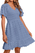 Womens Beach Vacation Dress Smocked Swiss Dot Mini - Flowy Summer