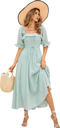 Women Cotton Ruffled Backless A Line Midi Dress - Lightweight Vintage