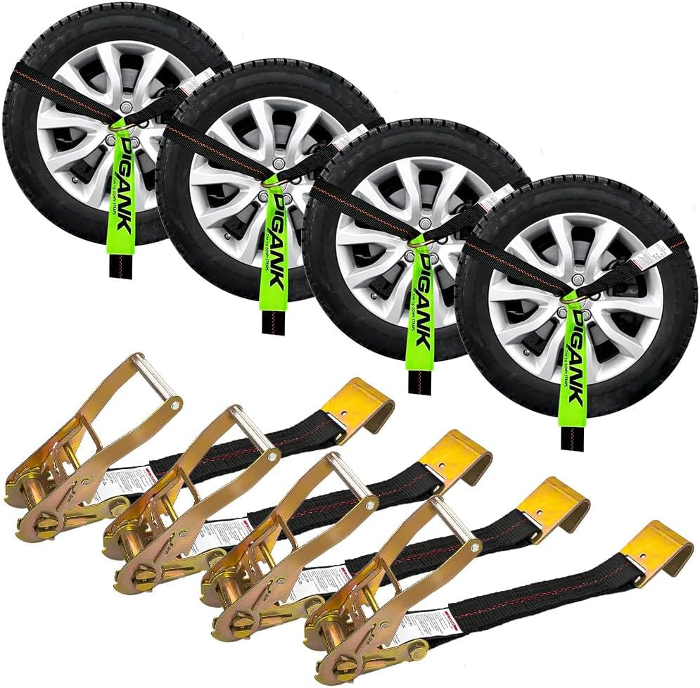 Wheel Tie Down Straps 4PK for Tire Hauling on Trailers and SUVs