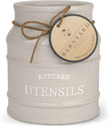 Farmhouse Utensil Holder Ceramic Crock for Countertop - Rustic Taupe