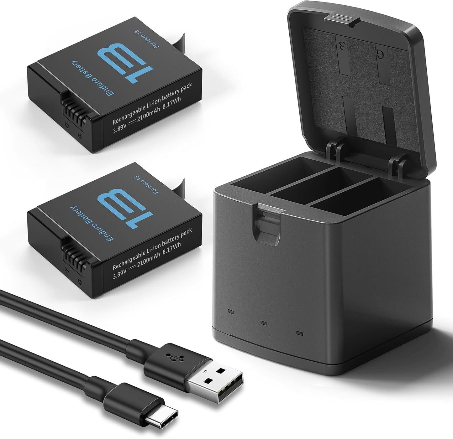 2100mAh Batteries for GoPro Hero 13 with Triple Charging Station