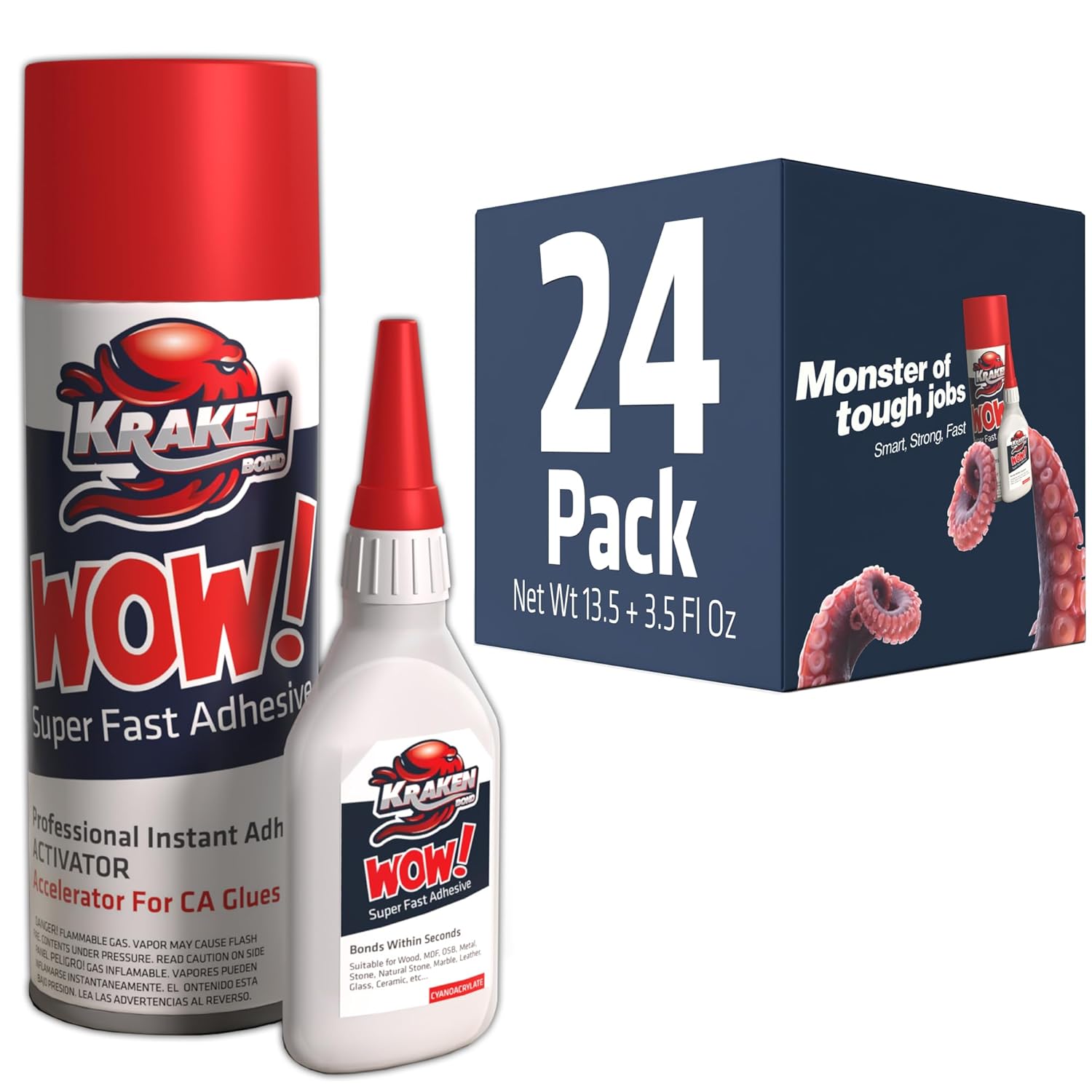 Kraken Bond CA Glue with Activator for Fast Woodworking Projects