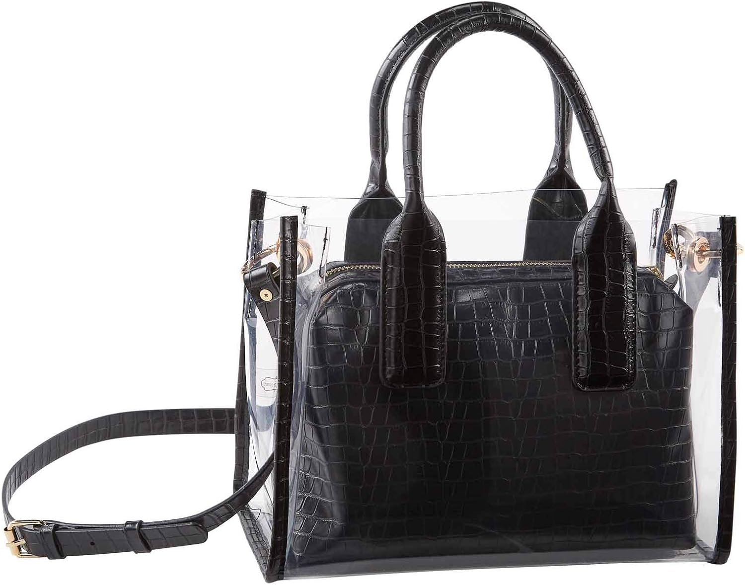 Mud Pie Clear Purse with Faux Crocodile Leather and Pouch
