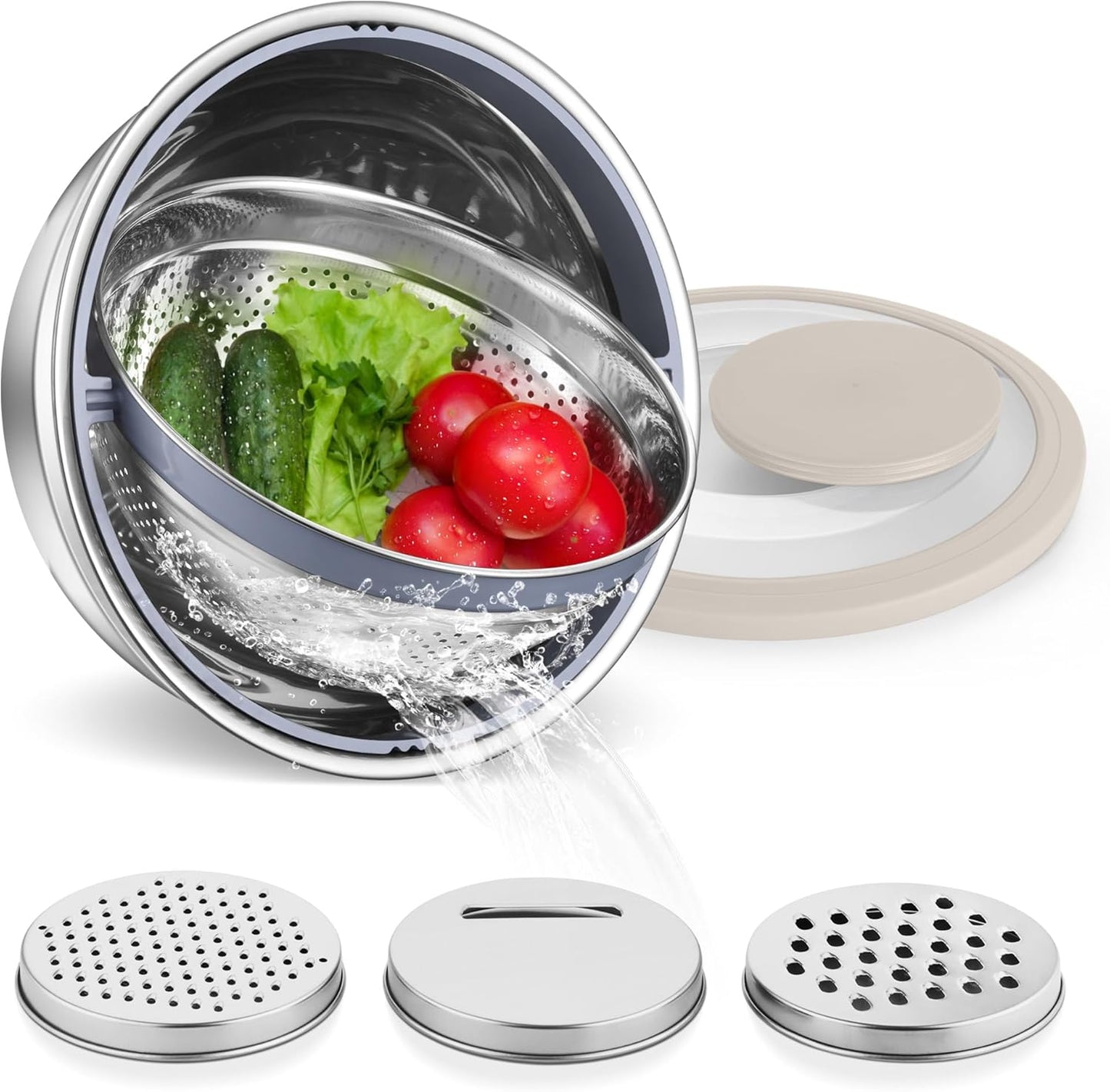 Rotatable Stainless Food Strainer Set - Khaki