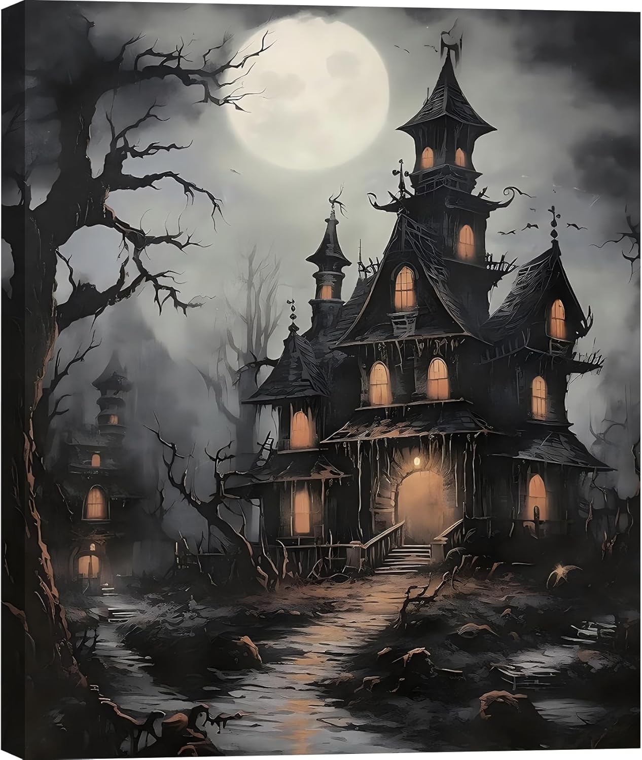 Vintage Dracula's Castle Canvas Art for Halloween Decor