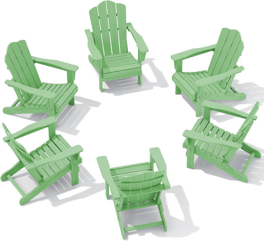 Folding Adirondack Chair Set of 6, Light Green HDPE Chairs